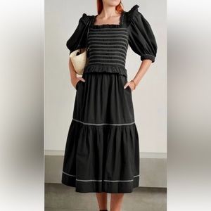 Sea New York Black Puff Sleeve Midi Dress